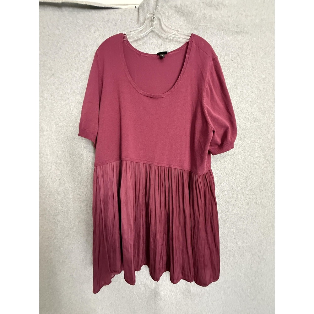 Torrid Sweater Tunic Womens 5 Pink Short Sleeve Babydoll Pleated Woven‎ Hem